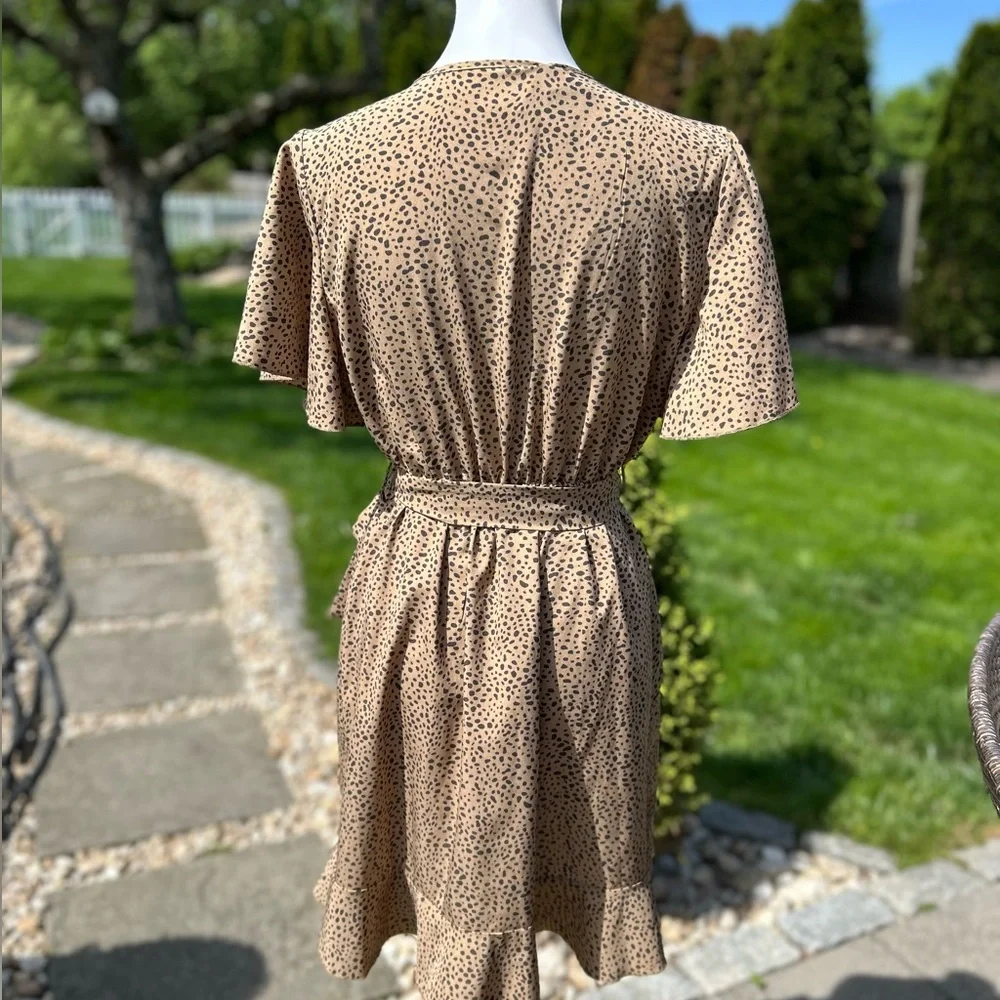 Elegant Brown Polka Dot Wrap Dress